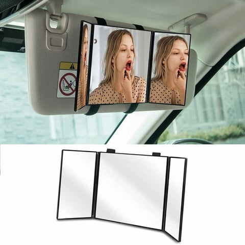 Car Sun Visor Wide View Collapsible Tri-Fold Makeup Mirror Auto Sunshade Cosmetic Mirror