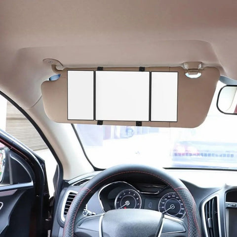 Car Sun Visor Wide View Collapsible Tri-Fold Makeup Mirror Auto Sunshade Cosmetic Mirror