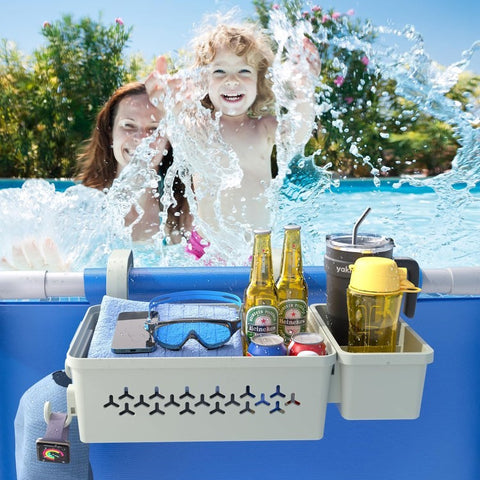 Poolside Plastic Storage Basket Swimming Pool Hanging Organizer with Drink Holder