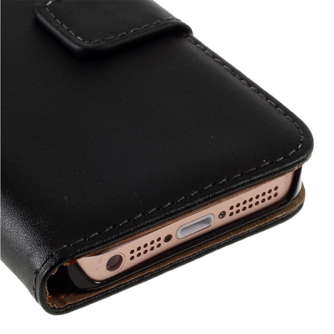 Genuine Split Leather Magnetic Credit Card Wallet Style Folio Stand Case for iPhone SE 5s 5