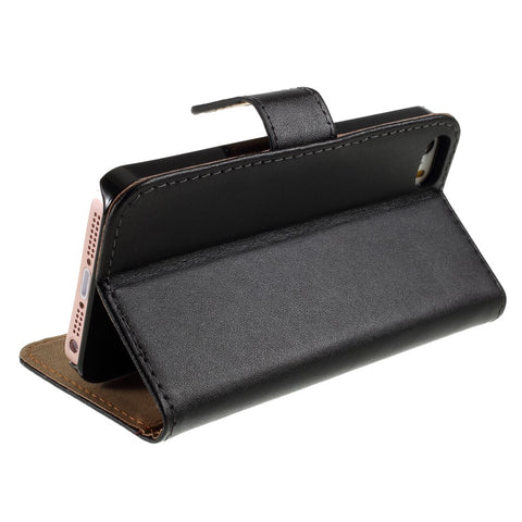 Genuine Split Leather Magnetic Credit Card Wallet Style Folio Stand Case for iPhone SE 5s 5