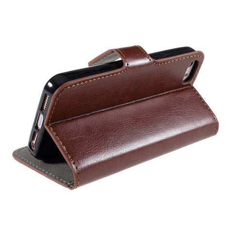Black for iPhone SE 5s 5 Crazy Horse Wallet Leather Cover w/ Stand