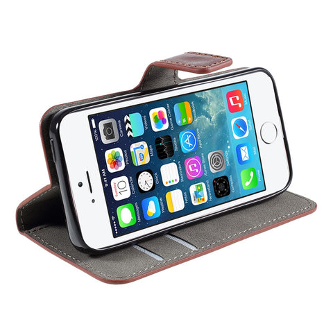 Black for iPhone SE 5s 5 Crazy Horse Wallet Leather Cover w/ Stand