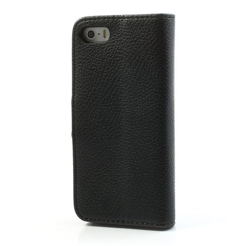 Litchi Skin Leather Card Holder Case w/ Stand for iPhone SE 5s 5