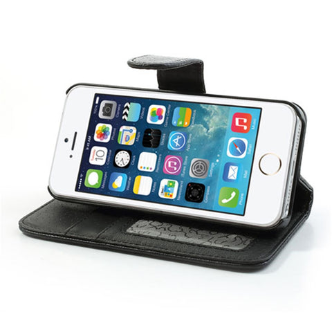 Litchi Skin Leather Card Holder Case w/ Stand for iPhone SE 5s 5
