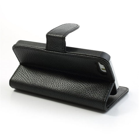 Litchi Skin Leather Card Holder Case w/ Stand for iPhone SE 5s 5