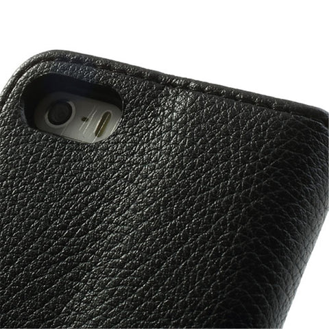 Litchi Skin Leather Card Holder Case w/ Stand for iPhone SE 5s 5