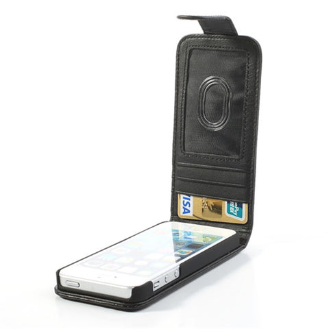 Black Vertical Leather Card Holder Case for iPhone SE 5s 5