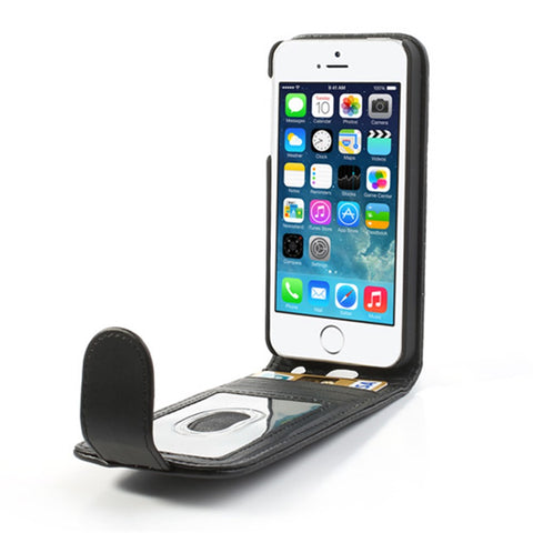 Black Vertical Leather Card Holder Case for iPhone SE 5s 5