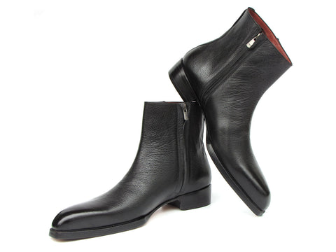 Paul Parkman Men's Black Floater Leather Side Zipper Boots (ID#BT6499-BLK)