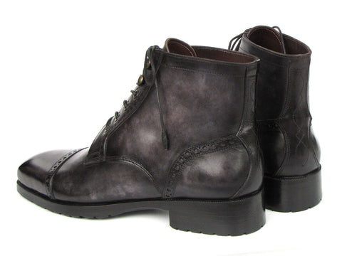 Paul Parkman Men's Gray & Black Hand-Painted Cap Toe Boots (ID#BT9566-GRY)