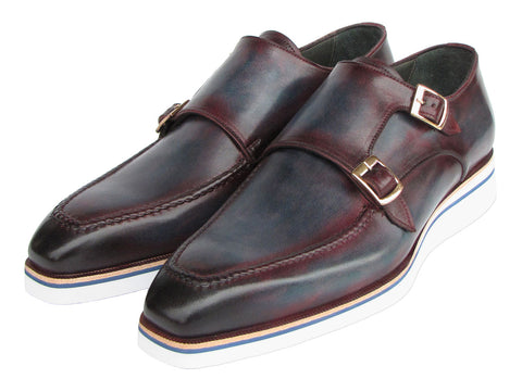 Paul Parkman Men's Smart Casual Monkstraps Blue & Bordeaux Patina (ID#189-BLU-BRD)