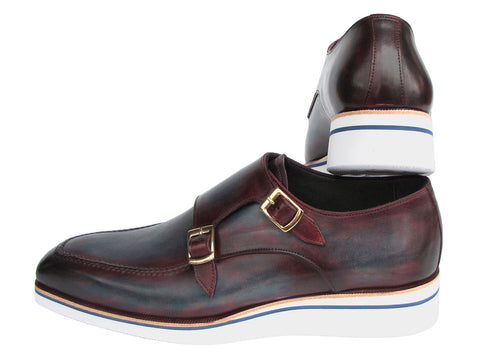 Paul Parkman Men's Smart Casual Monkstraps Blue & Bordeaux Patina (ID#189-BLU-BRD)