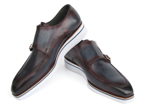 Paul Parkman Men's Smart Casual Monkstraps Blue & Bordeaux Patina (ID#189-BLU-BRD)