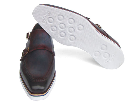 Paul Parkman Men's Smart Casual Monkstraps Blue & Bordeaux Patina (ID#189-BLU-BRD)