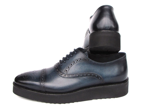 Paul Parkman Men's Smart Casual Cap Toe Oxford Shoes Navy Leather (ID#285-NVY-LTH)