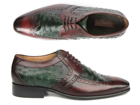 Paul Parkman Men's Green Ostrich & Brown Leather Derby Shoes (ID#956GB57)