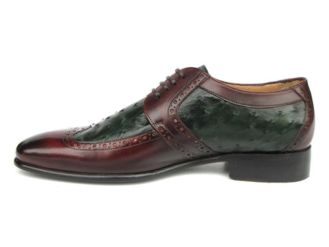 Paul Parkman Men's Green Ostrich & Brown Leather Derby Shoes (ID#956GB57)