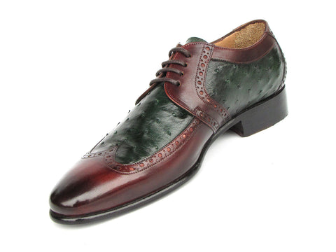 Paul Parkman Men's Green Ostrich & Brown Leather Derby Shoes (ID#956GB57)