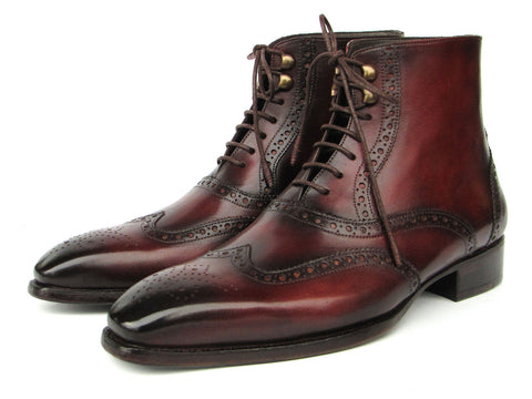 Paul Parkman Men's Bordeaux Burnished Leather Goodyear Welted Wingtip Boots (ID#BT4861-BRD)