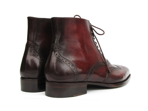 Paul Parkman Men's Bordeaux Burnished Leather Goodyear Welted Wingtip Boots (ID#BT4861-BRD)