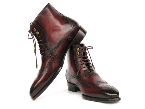 Paul Parkman Men's Bordeaux Burnished Leather Goodyear Welted Wingtip Boots (ID#BT4861-BRD)