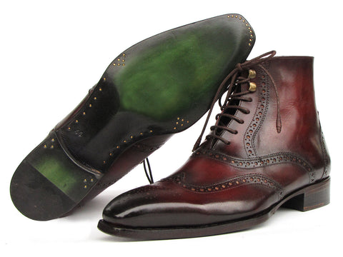 Paul Parkman Men's Bordeaux Burnished Leather Goodyear Welted Wingtip Boots (ID#BT4861-BRD)