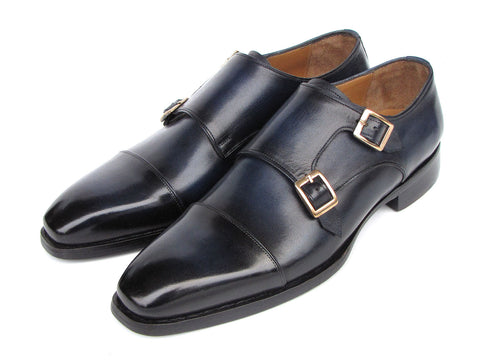 Paul Parkman Men's Goodyear Welted Double Monkstrap Shoes Navy (ID#9468-NVY)