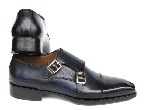 Paul Parkman Men's Goodyear Welted Double Monkstrap Shoes Navy (ID#9468-NVY)