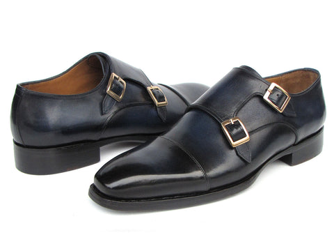 Paul Parkman Men's Goodyear Welted Double Monkstrap Shoes Navy (ID#9468-NVY)