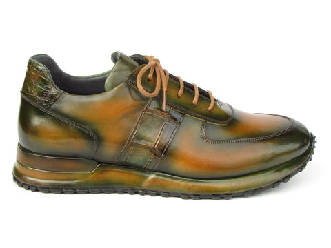 Paul Parkman Men's Olive Green Hand-Painted Sneakers (ID#LP208GRN)