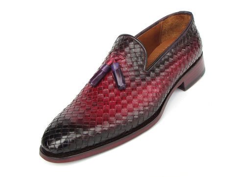 Paul Parkman Men's Woven Leather Tassel Loafers Burgundy (ID#WVN88-BUR)