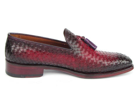 Paul Parkman Men's Woven Leather Tassel Loafers Burgundy (ID#WVN88-BUR)