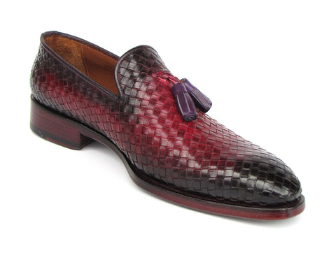 Paul Parkman Men's Woven Leather Tassel Loafers Burgundy (ID#WVN88-BUR)