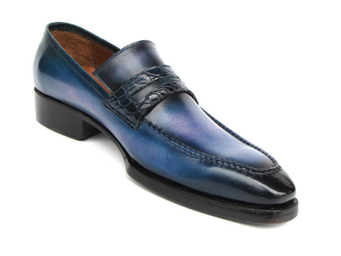 Paul Parkman Men's Blue Patina Handmade Loafers (ID#6944-BLU)