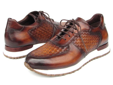 Paul Parkman Men's Brown Hand-Painted Woven Leather Sneakers (ID#LW205BRW)