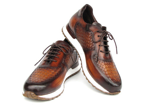 Paul Parkman Men's Brown Hand-Painted Woven Leather Sneakers (ID#LW205BRW)