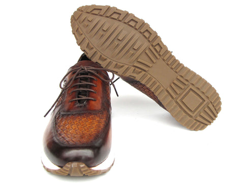 Paul Parkman Men's Brown Hand-Painted Woven Leather Sneakers (ID#LW205BRW)