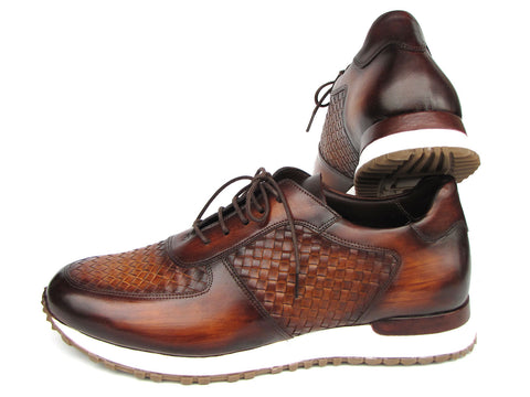 Paul Parkman Men's Brown Hand-Painted Woven Leather Sneakers (ID#LW205BRW)