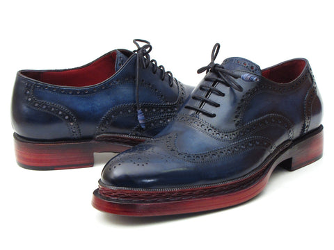 Paul Parkman Men's Triple Leather Sole Navy Wingtip Oxfords (ID#027TRPNVY)