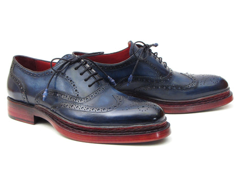 Paul Parkman Men's Triple Leather Sole Navy Wingtip Oxfords (ID#027TRPNVY)