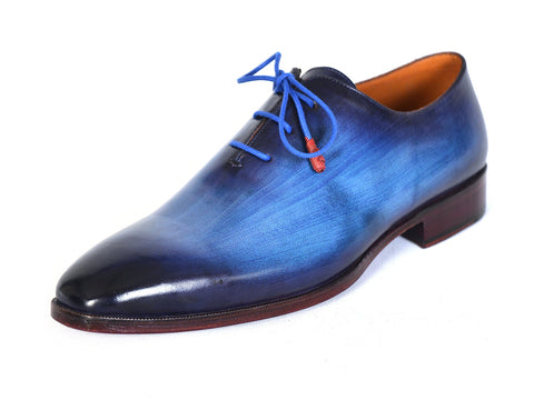 Paul Parkman Men's Plain Toe Wholecut Oxfords Blue Hand-Painted (ID#755-BLU)