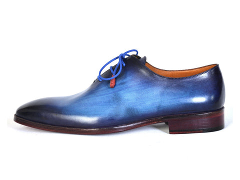 Paul Parkman Men's Plain Toe Wholecut Oxfords Blue Hand-Painted (ID#755-BLU)