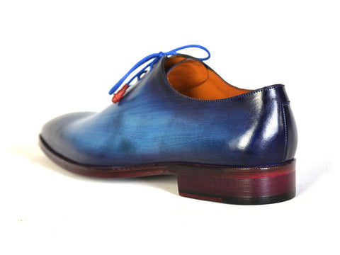 Paul Parkman Men's Plain Toe Wholecut Oxfords Blue Hand-Painted (ID#755-BLU)