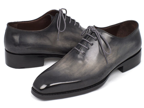 Paul Parkman Goodyear Welted Wholecut Oxfords Gray Black Hand-Painted (ID#044GRY)