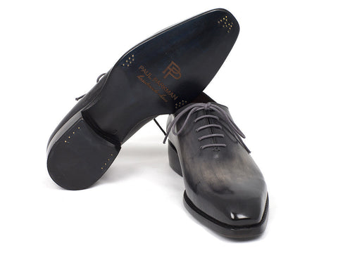 Paul Parkman Goodyear Welted Wholecut Oxfords Gray Black Hand-Painted (ID#044GRY)