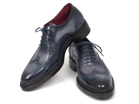 Paul Parkman Men's Triple Leather Sole Wingtip Brogues Blue (ID#027-TRP-BLU)