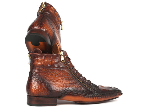 Paul Parkman Crocodile Textured Calfskin Handmade Zipper Boots (ID#88APK87)