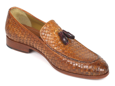 Paul Parkman Woven Leather Tassel Loafers Camel Colour  (ID#WVN44-CML)