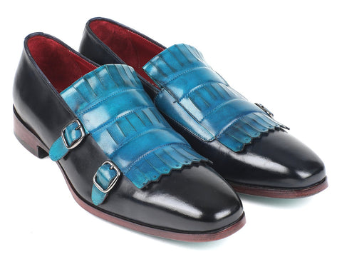 Paul Parkman Men's Blue & Navy Kiltie Double Monkstraps (ID#ST17BLU)